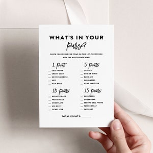 What&#39;s in Your Purse Bridal Shower Game, Bridal Shower Game, Printable Bridal Shower Game