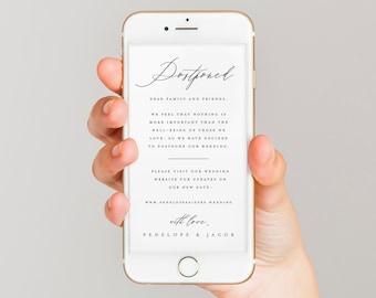 Postponed Wedding Announcement, Digital Change the Wedding Date Text Email Postponement Announcement, Change the Date Template 3896585