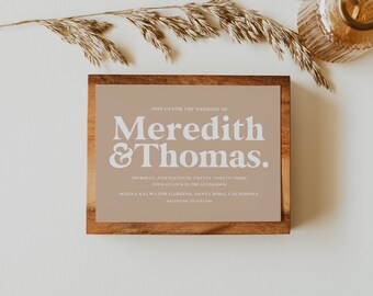 Blush Pink Nude Bohemian Muted Neutral Casual Indie Printed Cheap Wedding 70s Hipster Wedding Invitations Invitation Set Suite