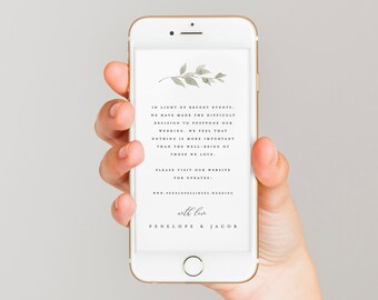 Digital Change the Date Text, Change the Wedding Date Email Wedding Postponement Announcement, Change the Date Template 3892818
