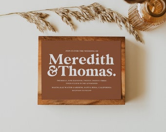 Burnt Orange Retro Casual Indie Printed Bespoke Cool Cheap Wedding 70s Hipster Wedding Invitations Invitation Set Suite