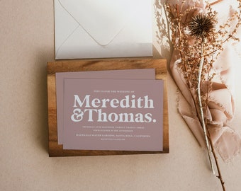Dusty Rose Muted Ashy Neutral Casual Indie Printed Cheap Wedding Mauve Hipster Wedding Invitations Invitation Set Suite