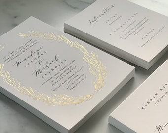 Printed Real Foil Wedding Invitations, Foil Formal Wedding Invitation, Modern Foil Wedding Invitation, Gold Foil Summer Wedding Invitation