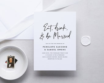 Casual Fun Festive Cool Hipster Wedding Invitations Modern Chic Simple Funny Bespoke Inexpensive Wedding Invitations Invitation with RSVP