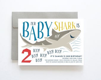 Baby Shark Birthday Invitation, Second Birthday Invitation, 2nd Birthday Invitation, Baby Shark Invitation