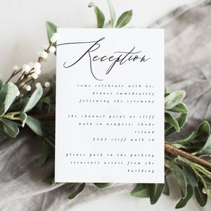 Reception Card Wedding, Reception Card, Enclosure Card, Card Insert, Reception Cards, Romantic Reception Invitation, Script Wedding Rom