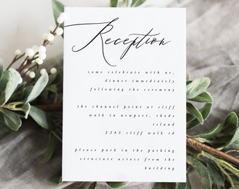 Carte de réception mariage, Carte de réception, Carte de pièce jointe, Insert de carte, Cartes de réception, Invitation de réception romantique, Script Mariage Rom