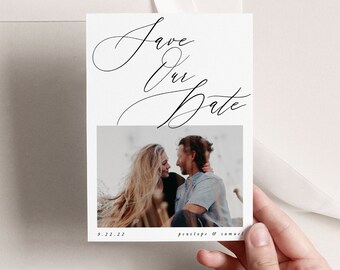 Simple Save the Date Card, Minimalist Save the Date,Save the Date Card,Modern Save the Date Announcement,the Date Photo Rom