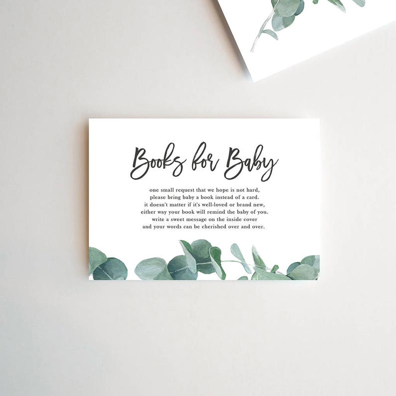 Bring A Book Baby Shower Insert Greenery Books For Card