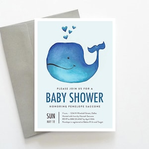 Invitation à la douche pour bébé baleine, douche pour bébé baleine, invitation à la douche pour bébé baleine, invitation à la douche pour bébé, pour un garçon image 1