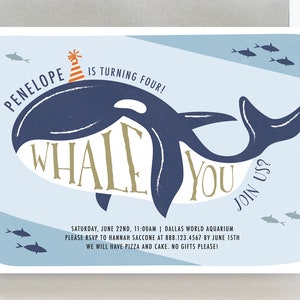 Nautical Birthday Invitation, Whale Birthday Invitation, Aquarium Birthday Invitation, Ocean Birthday Invitation, Pool Party Birthday image 2