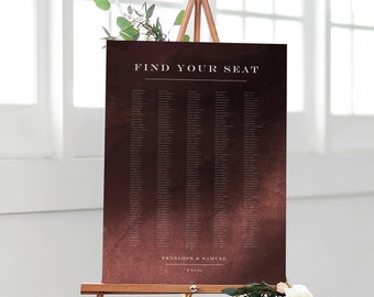 Burgundy Self Edit DIY Wedding Seating Chart Template Alphabetical Templett Template Board Sign Instant Board Download 24 x 36 3206067