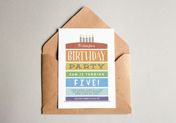 Colorful Birthday Party Invitation, 5th Birthday Invitation, Fun Birthday Invitation, Party Invitations, Birthday Party Invitations