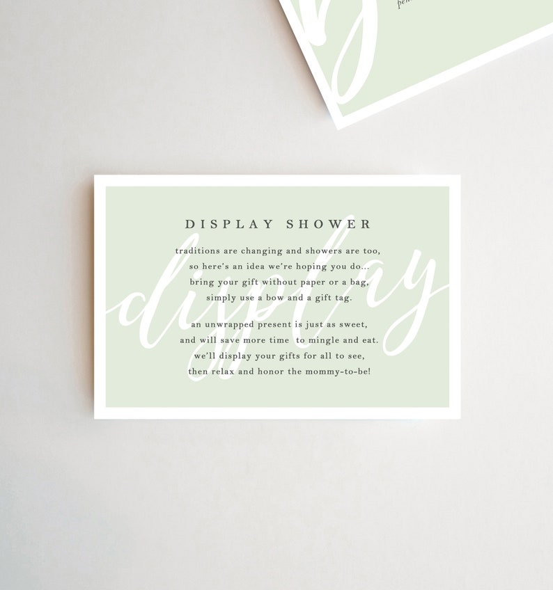 Gender Neutral Display Shower Insert Display Shower Card Display Shower Gift Tag Baby Shower Display Shower Card Green Display Shower Insert