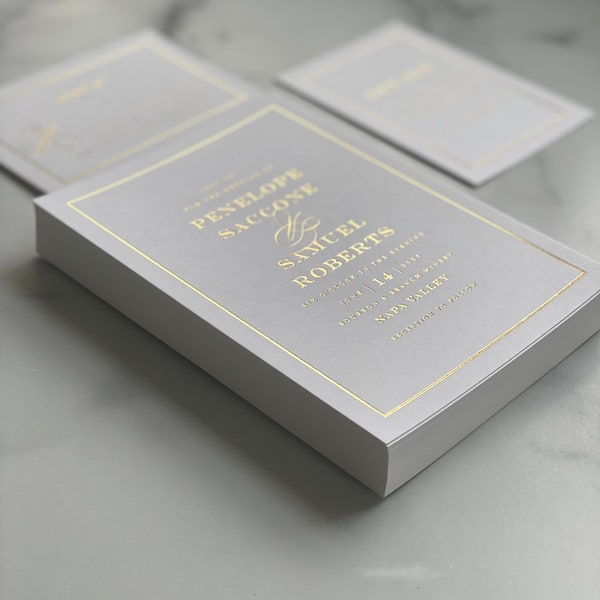 Gold Foil Formal Preppy Wedding Invitation Set Suite, Classic Premium Wedding Invitations, Printed Real Foil Wedding Invitations