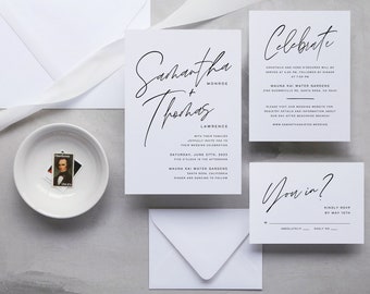 Modern Printed Bold Wedding Invitation Set, Script Suite, Premium Chic Inexpensive Wedding Invitations, Invitation with RSVP, Invites