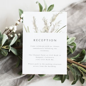 Pampas Grass Wedding Template, Reception Card Wedding, Reception Card Template, Reception Cards, Romantic Reception Invitation Pam 3406731