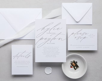Minimalist Wedding Invitation Set Suite, Premium Printed Classic Modern Elegant Subtle Inexpensive Wedding Invitations Invitation with RSVP