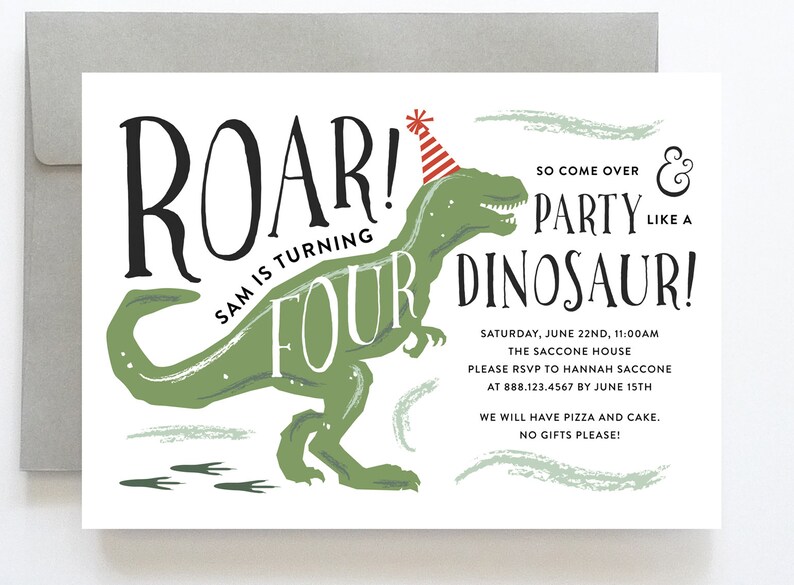 Fourth Birthday Invitation Dinosaur Birthday Invitation Etsy