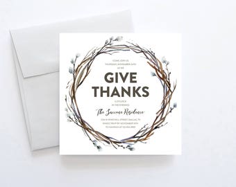 Thanksgiving Invitations, Thanksgiving Dinner Invitation, Friendsgiving Invitation, Friendsgiving Invite, Rustic Dinner Invitations, Harvest