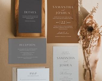 Boho Terracotta Terra Cotta Unique Printed Wedding Invitations,Burnt Orange Suite Boho Modern Cheap Wedding Invitations Invitation Set Suite