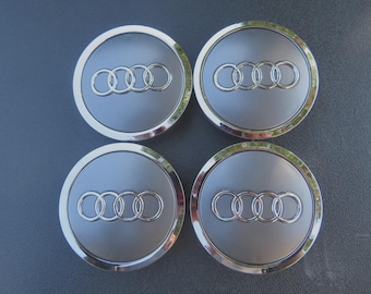Set of 4 Audi 69mm Wheel Center Caps Gray Chrome OEM Replacement Hub Caps
