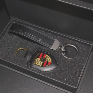 For Porsche Leather Keychain: Car Crest Key Ring—German Made