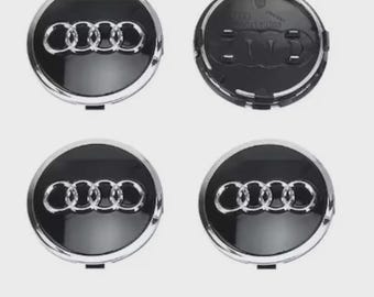 4pcs Audi 69mm Black/Chrome Wheel Rim Center Caps Replacement #8D0601170A