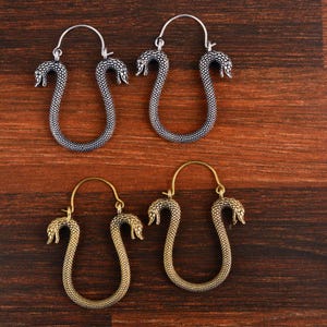Brass Snake Hoop Earrings: Boho Gothic Serpent Jewelry