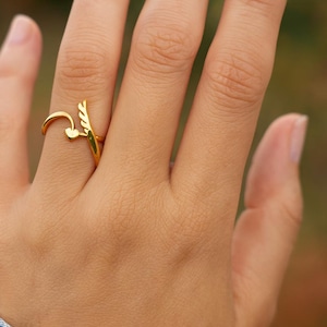 Handmade Brass Heart & Leaf Ring: Adjustable Boho Jewelry