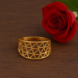 Geometric Cut-Out Brass Ring – Handmade Boho Adjustable Statement Jewelry