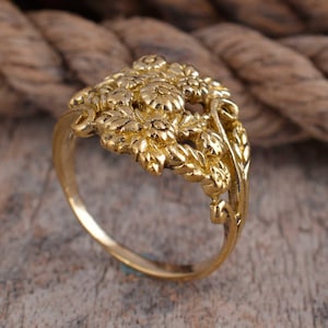 Handmade Brass Floral Ring: Adjustable Boho Flower Jewelry