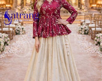 Peplum Lehenga Set for Women | Indo Western Lehenga Choli | Floral Top with Long Skirt | Wedding & Party Wear Outfit