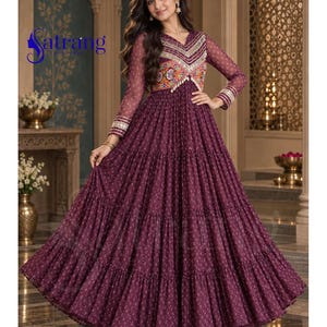 Indian Bandhani Gown, Navratri Dress for Women, Faux Georgette Garba Dress, Kutchi Patchwork Ethnic Gown