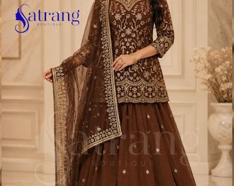 Brown Lehenga Suit Women Embroidered Anarkali Outfit Wedding Party Wear Pakistani Dress Festive Ethnic Bridesmaid Dupatta