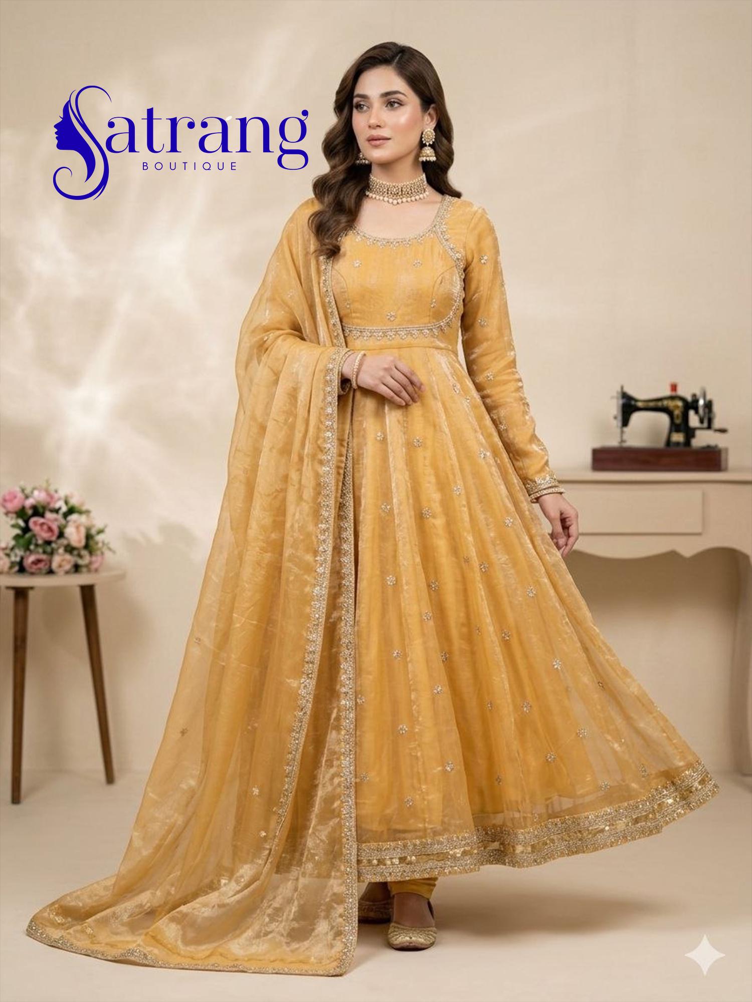 Golden Anarkali - Etsy UK
