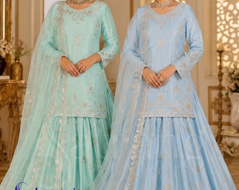Sky Blue Lehenga Choli Set for Women, Bridesmaid Lehenga, Wedding Guest Outfit, Ready to Wear Satin Lehenga with Dupatta