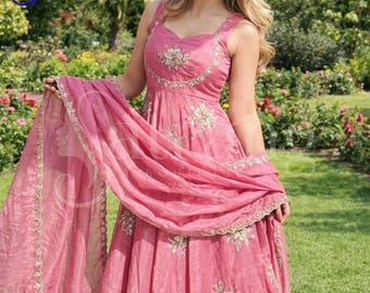 Pink Anarkali Gown for Women with Dupatta | Embroidered Party Wear Anarkali Dress | Wedding & Festive Indian Ethnic Outfit