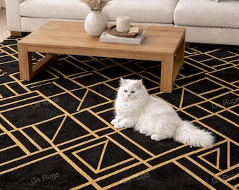Tappeto moderno geometrico nero e oro Art Déco per l'arredamento della casa