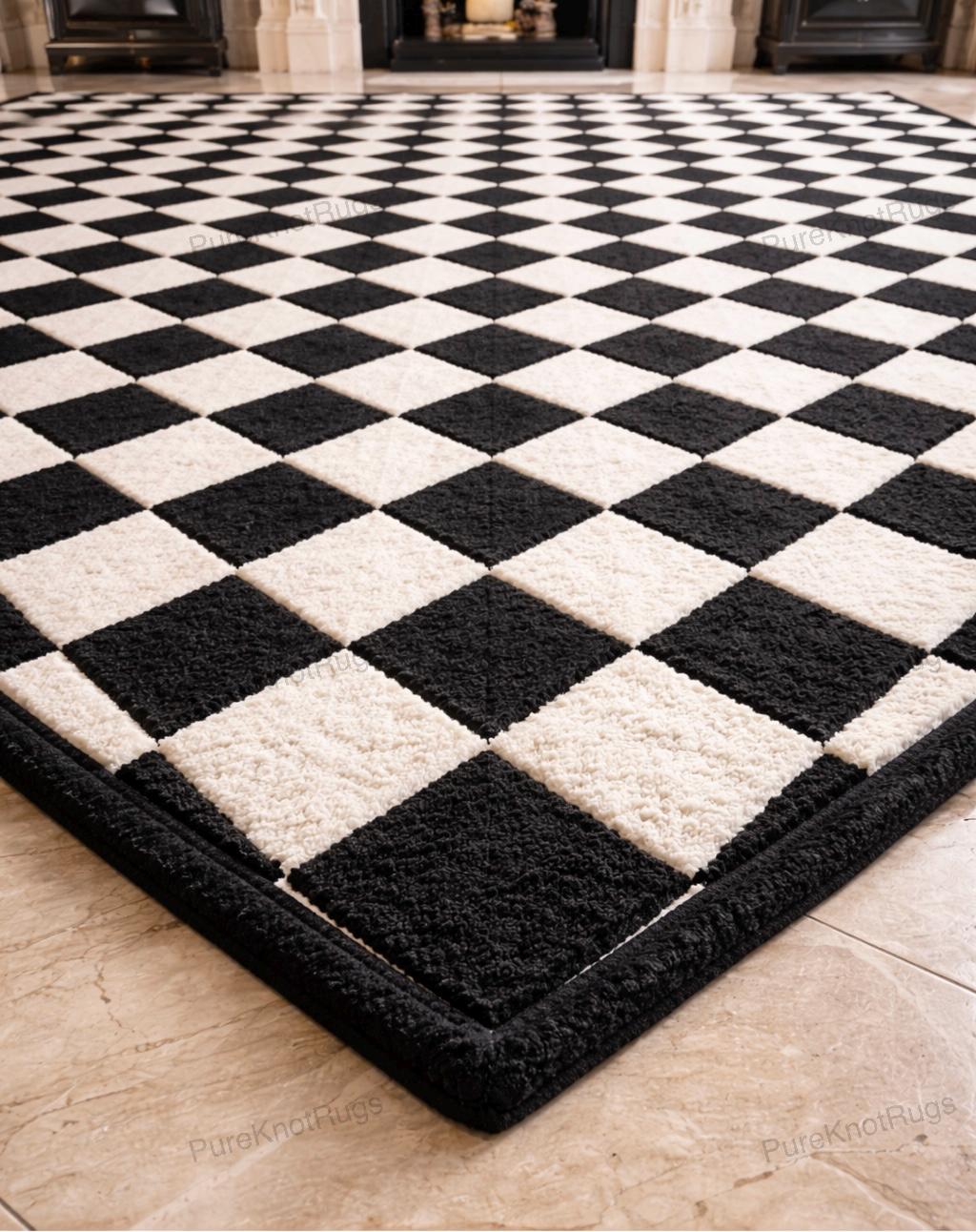 Handmade Wool Checkered Rug, Modern Black and White Geometric Carpet - Etsy