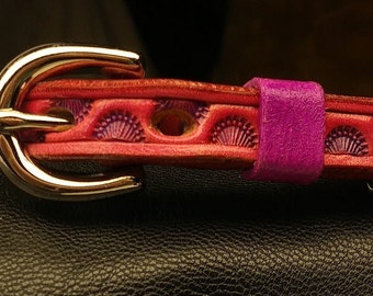 Handmade leather dog collar, tag collar, female dog collar, pink dog collar, pink leather collar