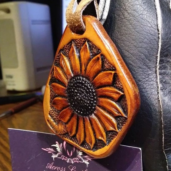 Sunflower charm, handmade leather charms, floral charms