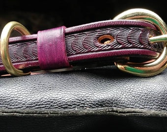 Leather dog collar, handmade leather dog collar, tooled leather collar, border collie collar, mulberry collar