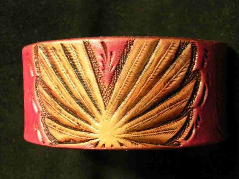 Pink cuff, feather cuff, pink leather, Women's cuff, Hot cuff, gift, pink bracelet, wings of freedom image 1