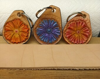 Handmade leather floral keychains, gifts for her, birthday gift, colorful leather floral keychains