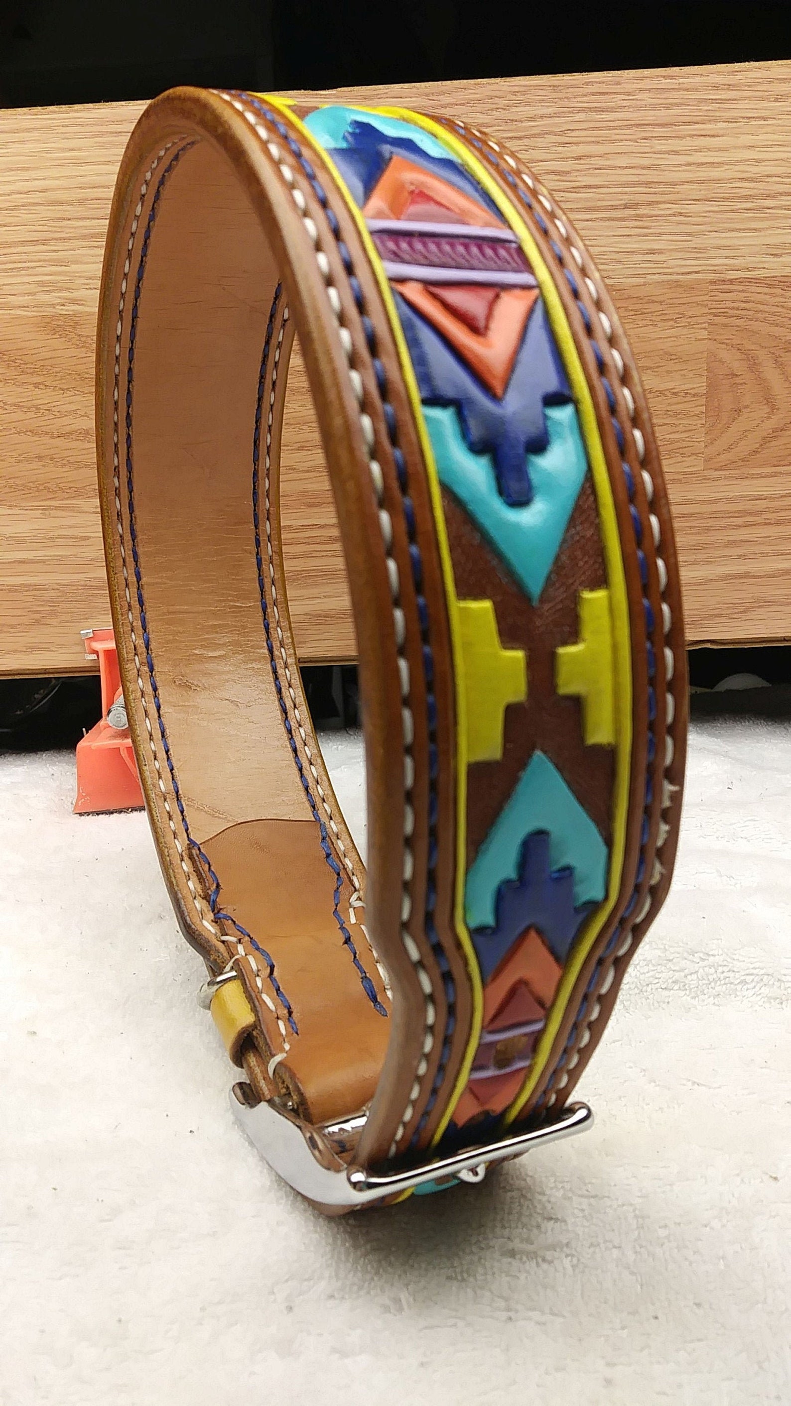Large Leather Dog Collar Aztec Leather Dog Collar Mastiff Etsy Australia