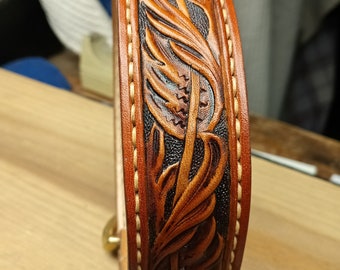 Handmade leather dog collar, large pet collar, Pitbull collar, custom tooled leather collar