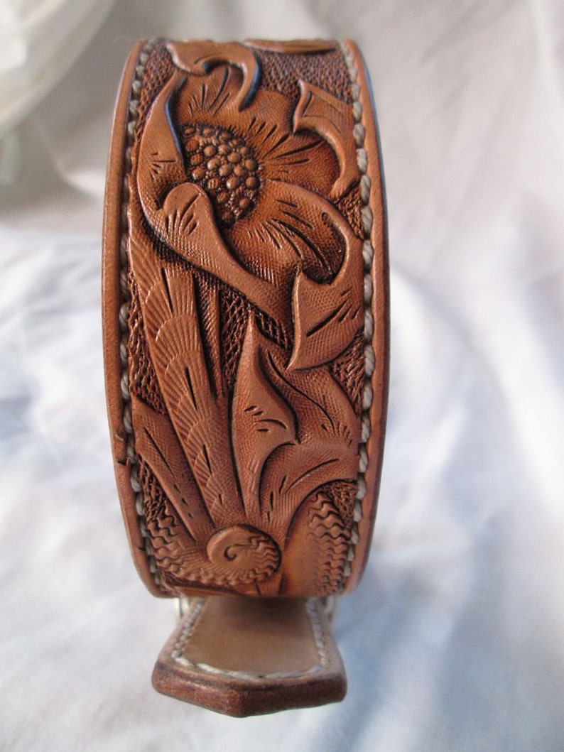 Leather dog collar natural dog collar vintage floral Etsy
