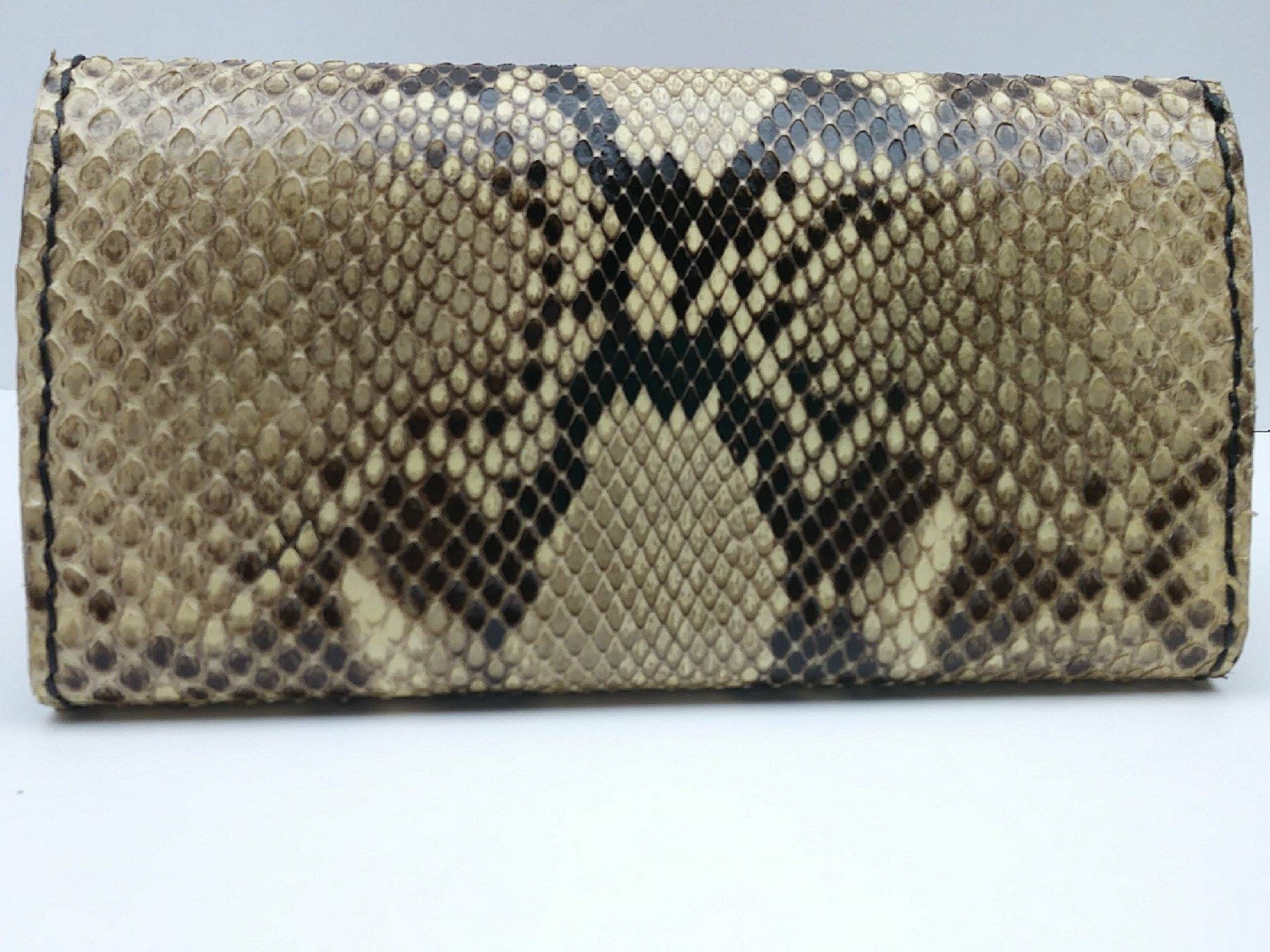 Women's compact wallet in python, hand-painted silver