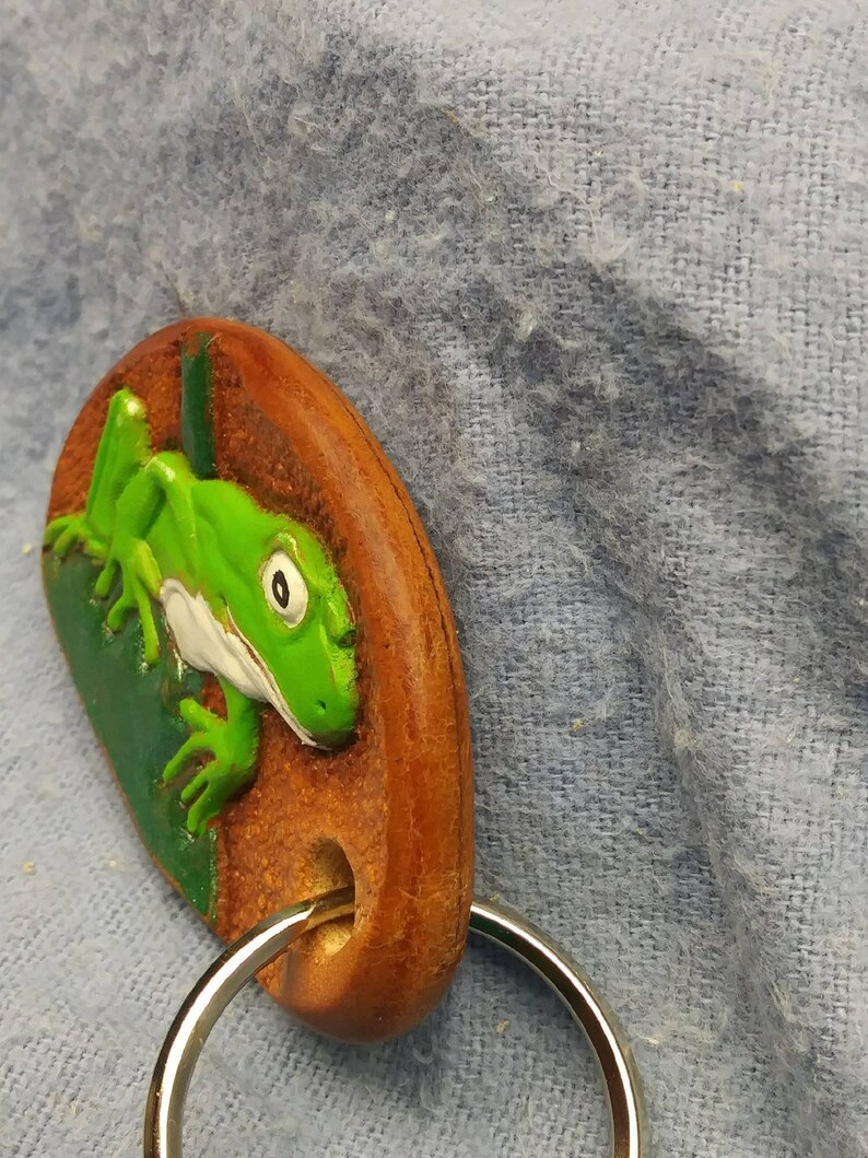 Handmade leather frog keychain custom frog keychain leather Etsy